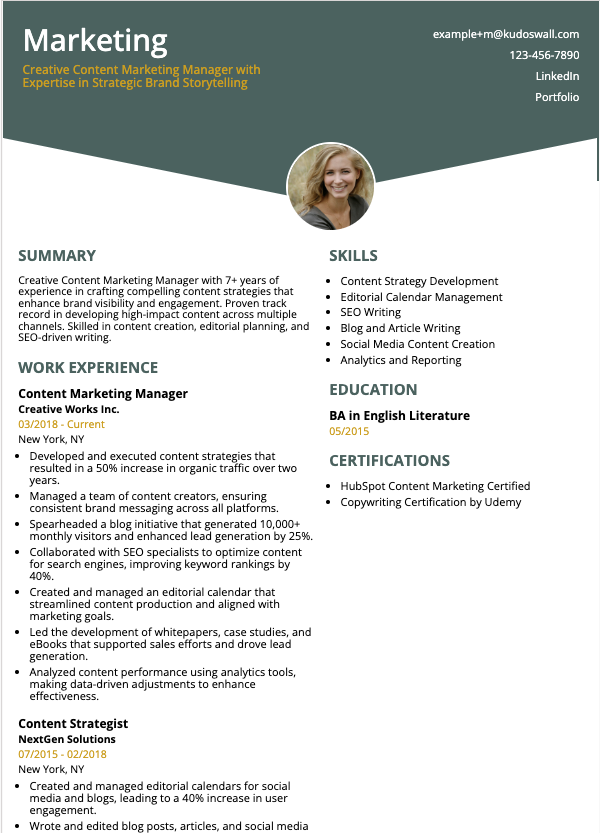 Example Resume - Content Marketing