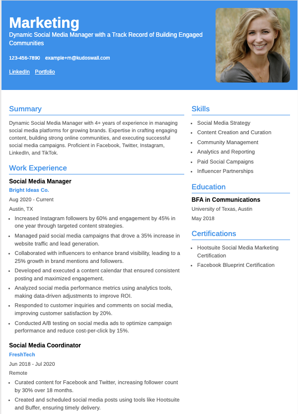 Example Resume - Social Media Marketing