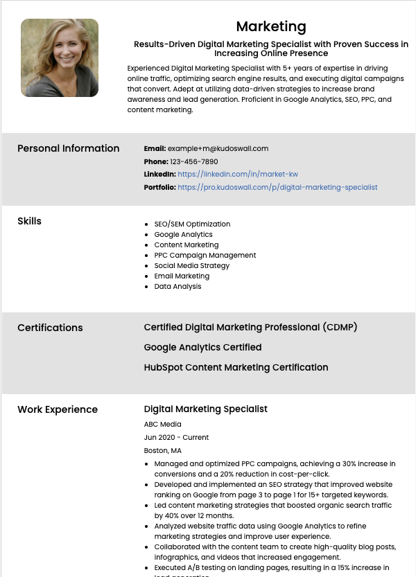 Example Resume - Digital Marketing